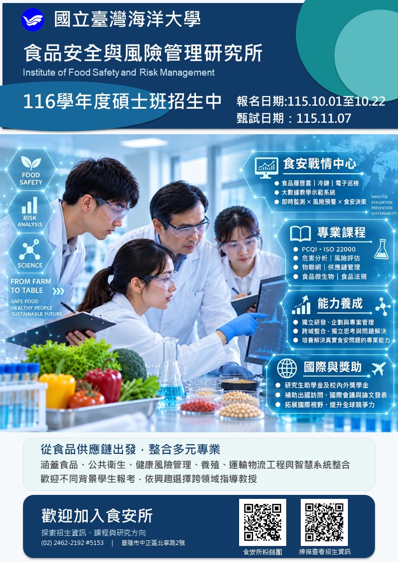 116學年度食品安全與風險管理研究所碩士班甄試招生海報